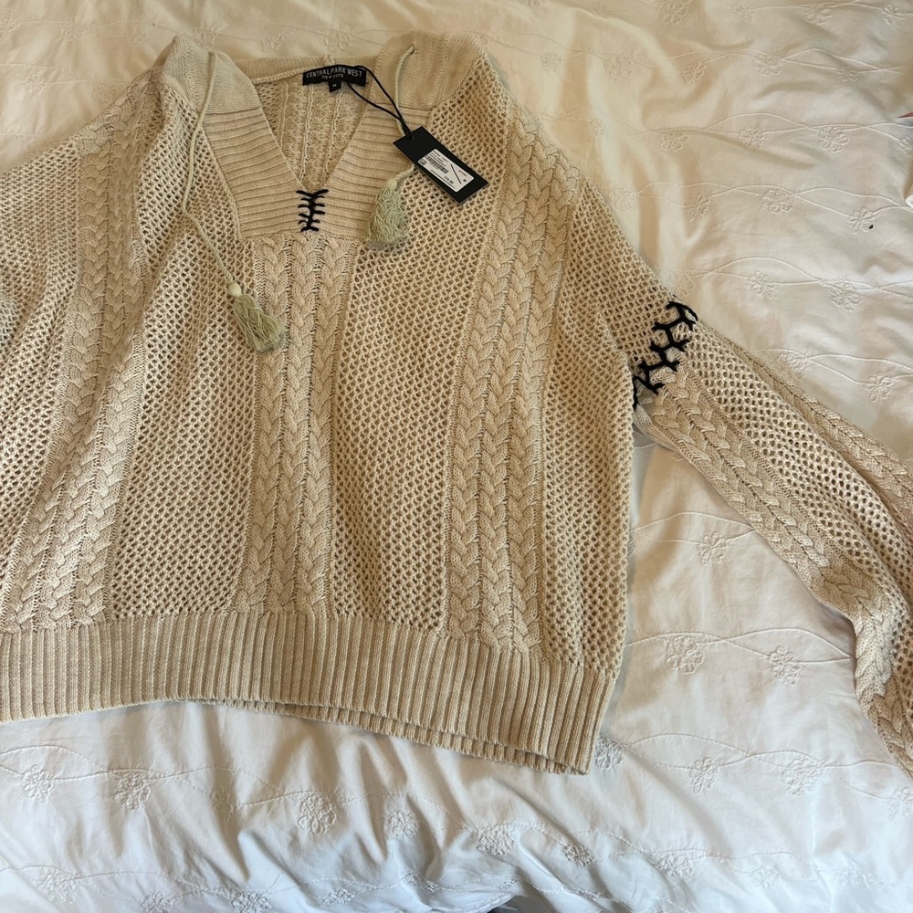CENTRAL PARK WEST Beige Knit Sweater with Hood